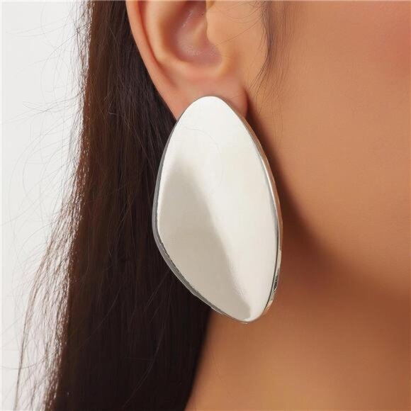 Large Geometric Statement Earrings | Minimalist Alloy Dangle Earrings - Picture 4 of 5